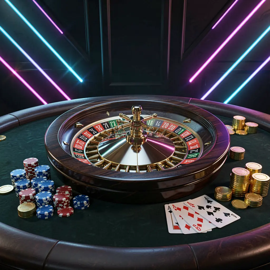 JYJLLL online casino homepage hero banner featuring a luxury casino table with a roulette wheel, poker chips, playing cards, and golden coins against a dark premium background with neon glow in a cinematic 3D render JYJLLL online casino homepage hero banner featuring a luxury casino table with a roulette wheel, poker chips, playing cards, and golden coins against a dark premium background with neon glow in a cinematic 3D render